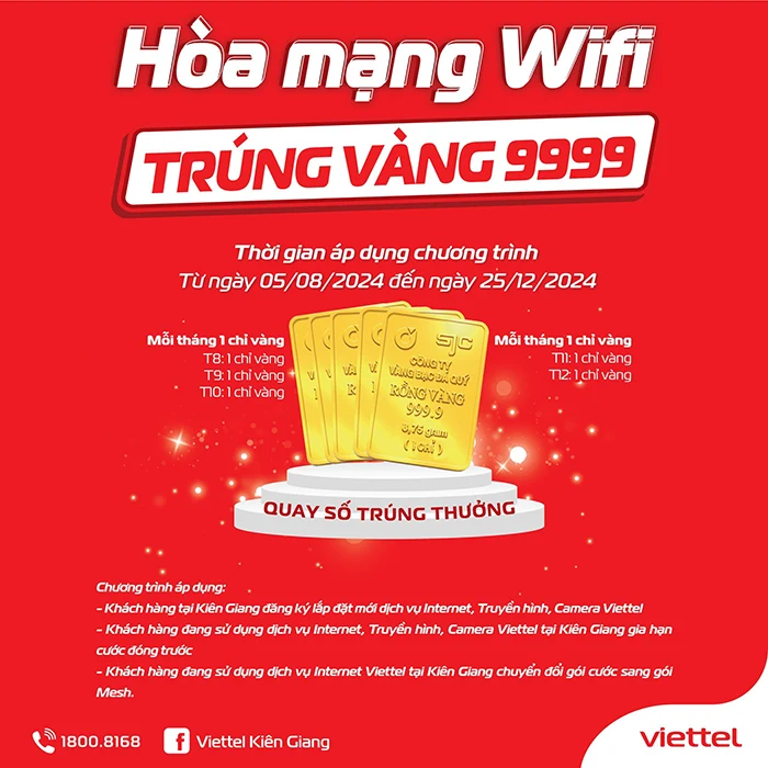  Hòa mạng Wifi Viettel trúng vàng 9999